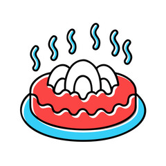 Hot food dish with steam rising.