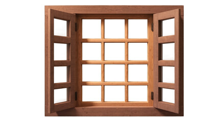 Obraz premium Wooden window with divided panes against a black background.