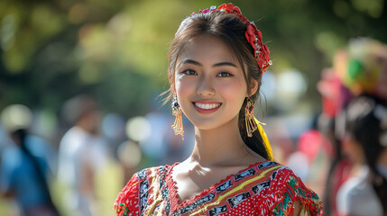 Fiesta Santiago, a filipino women participants in traditional Filipino costumes