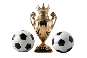 Golden soccer trophy with two balls isolated on transparent background