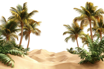 Palm trees and sand dunes oasis scene isolated on transparent background