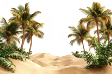 Palm trees and sand dunes oasis scene isolated on transparent background