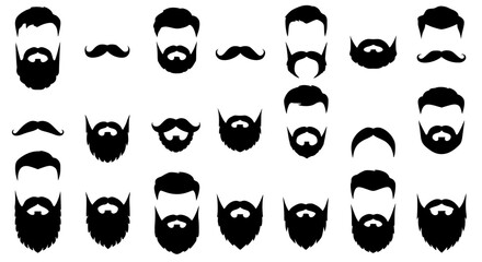 Collection of men s hairstyles and beard silhouettes isolated on transparent background