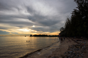 Golden Hour Serenity at Pantai Kelanang Beach, Banting, Malaysia. A tranquil sunset scene at Pantai Kelanang Beach, located in Selangor, Malaysia.
