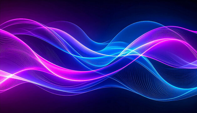 Abstract Futuristic Background with Glowing Purple and Blue Neon Wave Lines