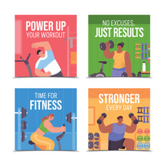 Fitness People flat Square Card Composition Set