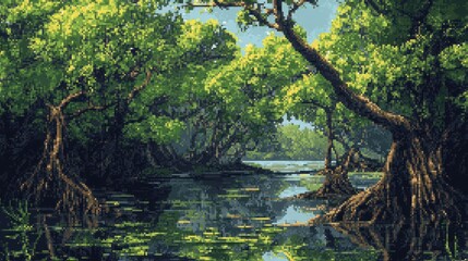 Lush Swampy Forest Pathway