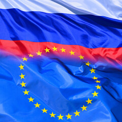 flags as a symbol of the relationship between Russia and the European Union