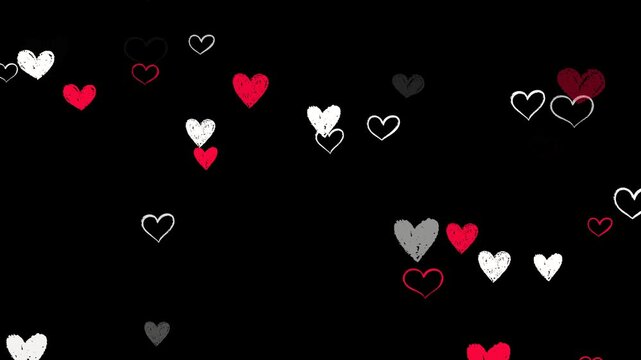 valentines day chalk hearts isolated alpha channel animation, love romantic valentine heart on transparent background social media motion design element