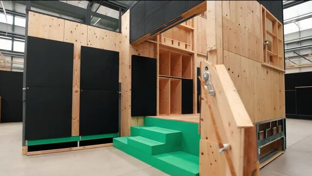 Black and Wood Modular Design with Split Levels