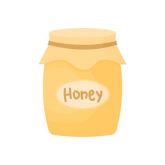 A jar of natural honey. Bee farm honey. Jar of honey with handwritten lettering 