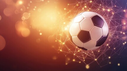 Naklejka premium Futuristic soccer ball design with glowing network connections on background