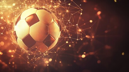 Fototapeta premium Dynamic soccer ball encircled by digital connectivity with sparkling effects