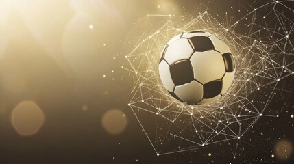 Naklejka premium Technological innovation in soccer represented by connecting lines and golden hue