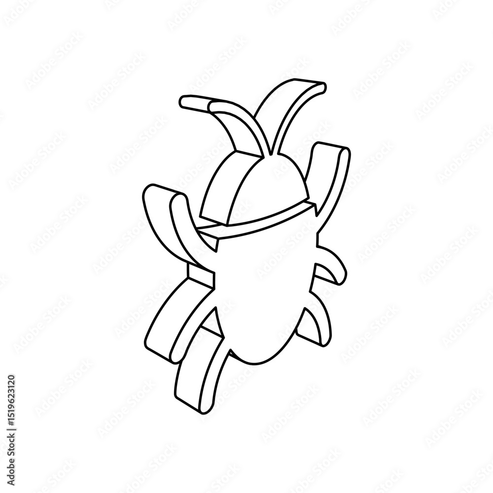 Poster the outline of a large bug symbol is made with black lines. 3d view of the object in perspective. ve