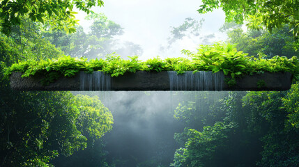 Obraz premium Surreal landscape featuring floating garden with lush greenery and cascading waterfalls, evoking tranquility and wonder