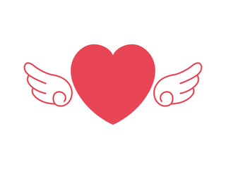 天使の羽の生えたハートのイラストアイコン_赤　/エンジェル、ラブ、LOVE、ウィッシュコア、バレンタイン、ウェディング