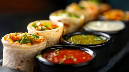 Delicious Mini Tacos with Colorful Dipping Sauces