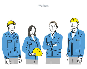 team of workers in uniform-business man and woman - man and woman wearing work clothes and helmets - industrial business Clip Arts男性と女性ー作業服を着てヘルメットを被った男女ー工業系ビジネスイラスト素材