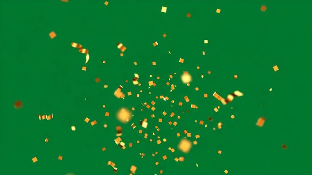 Gold confetti explosion on green background