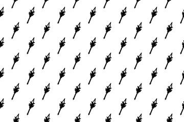 Seamless pattern completely filled with outlines of mystical Spear symbols. Elements are evenly spaced. Illustration on transparent background