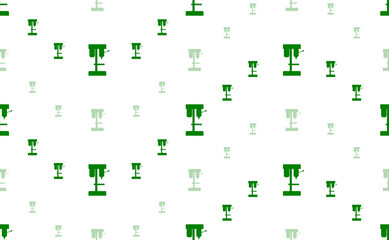 Seamless pattern of large and small green boring mill symbols. The elements are arranged in a wavy. Illustration on light green background