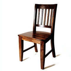 A classic wooden chair with a slatted backrest, isolated on a white background.