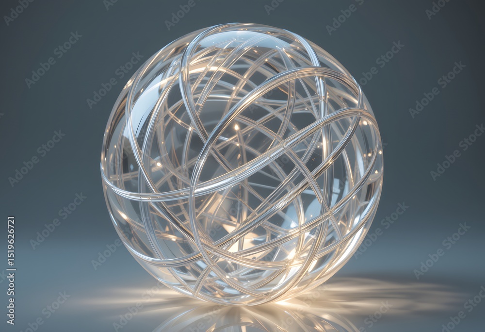 Poster Abstract Glass Sphere Image, A Translucent Orb With Soft Lighting Creates Reflective Surfaces. Complex Patterns Form Intricate Curves, A Stunning Visual. Use This Image Today.
