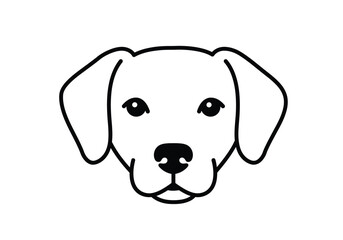 Dog face drawing. It is a black and white outline image of a dog's face, a cute and friendly canine portrait. Vector sketch line art draw.