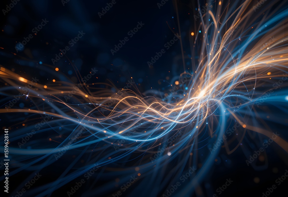 Poster dynamic light streaks against dark backdrop evoke speed and technological advancement, representing 