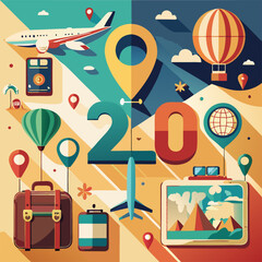 20 Travel Icons – Flat Style with Soft Shadows in Summer Tones
