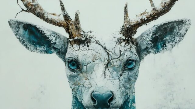 Enchanted Deer Painting with Blue Eyes