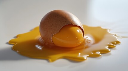 Broken egg yolk and white on white background