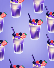 Berry smoothie pattern on a blue background.