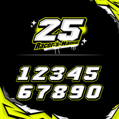 NUMBER RACING vector racing numbers for drag motorbikes and cars	