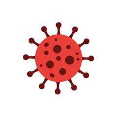 Illustration of a red virus with protruding spikes, symbolizing disease spread and health crisis