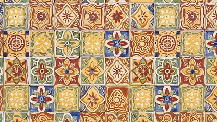 Vibrant Mediterranean Tiles A Colorful Pattern of Floral Designs and Geometric Shapes