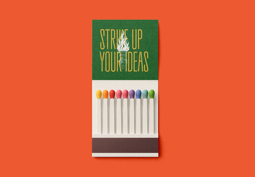 Matchbook Mockup with Multicolor Matches &ndash; Realistic Vertical Layout for Branding and Packaging Previews