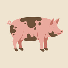 Fototapeta premium Playful cartoon pig standing on a light background, showcasing farm life and nature