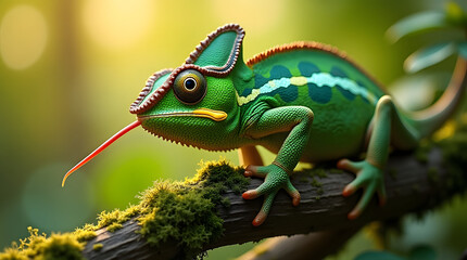 Fototapeta premium green lizard on a leaf