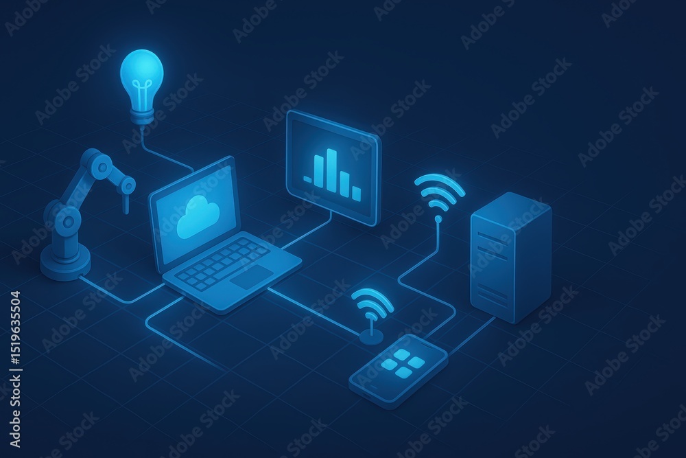 Aufkleber futuristic technology integration with cloud computing and data analysis in a blue background