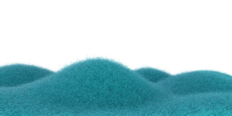 Cartoon blue water waves from fur or felt material. 3d illustration of cute soft child toy. Realistic creative render element.