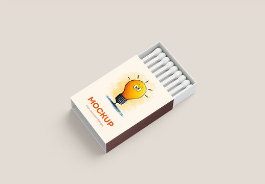 Matchbox Mockup with Illustrated Cover &ndash; Realistic Perspective View for Branding and Print Design
