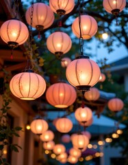 Obraz premium lanterns suspended with warm glow effect
