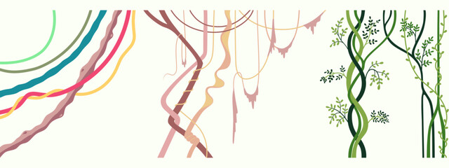 abstract vector illustration featuring colorful vines and branches intertwined with leaves perfect for textiles, wallpapers, and digital designs.