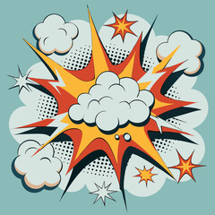 Naklejka premium Comic style explosion with clouds and stars in flat design
