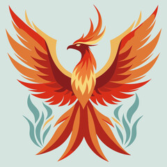 Obraz premium Phoenix bird with fiery wings in stylized flat vector design