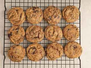 Chocolate chip cookies on white background