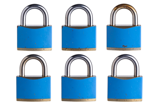 Set of Scratched Blue Padlock with Vintage Texture, isolated on a transparent background