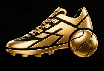 Luxuriously Stylish 3D Gold Ball and Shoe Logo on Black Background